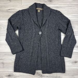 INIS CRAFTS Long Cardigan Sweater Charcoal Gray Merino Wool Irish Fisherman Sz M